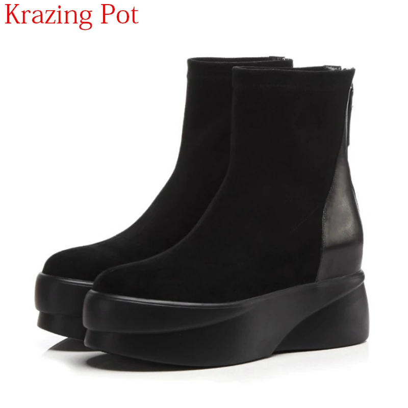 New Arrival Thick Bottom Platform Keep Warm Flock Flat with Round Toe Mature Ankle Boots Zipper Increased Motorcycle Boots L7f1
New Arrival Thick Bottom Platform Keep Warm Flock Flat with Round Toe Mature Ankle Boots Zipper Increased Motorcycle Boots L7f1