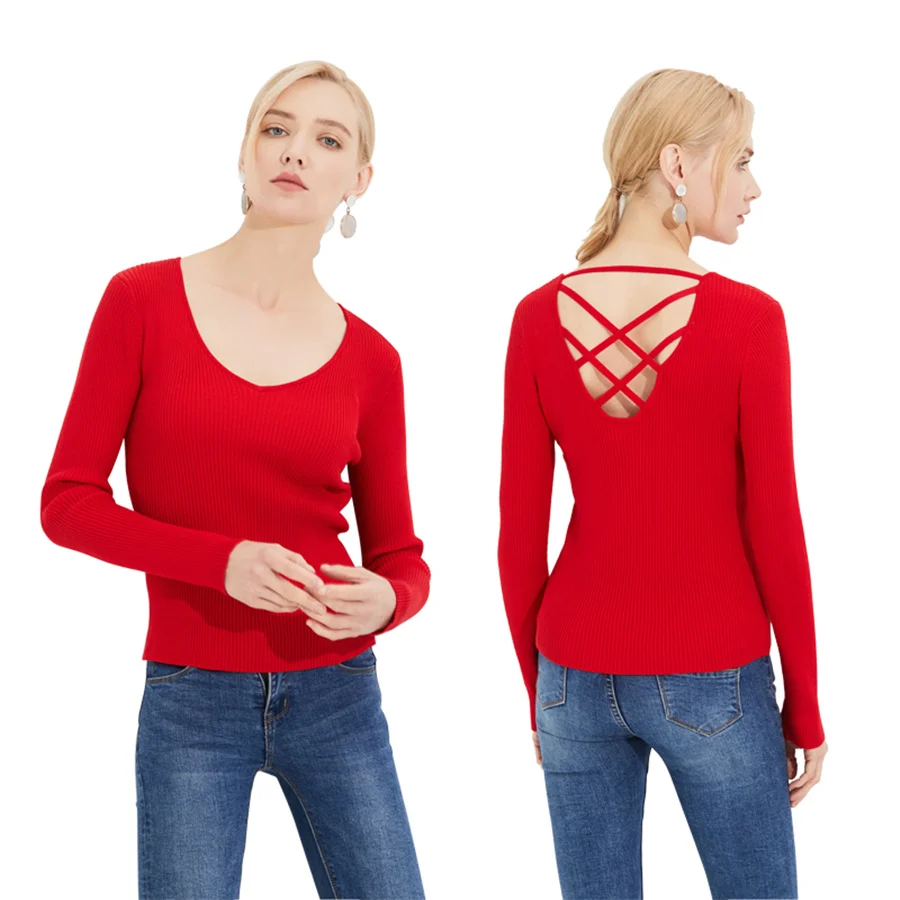 New Release Women Stretch Sweater Sexy Deep V Neck knitwear Back With Strap Spring Autumn Pink pullover women
New Release Women Stretch Sweater Sexy Deep V Neck knitwear Back With Strap Spring Autumn Pink pullover women