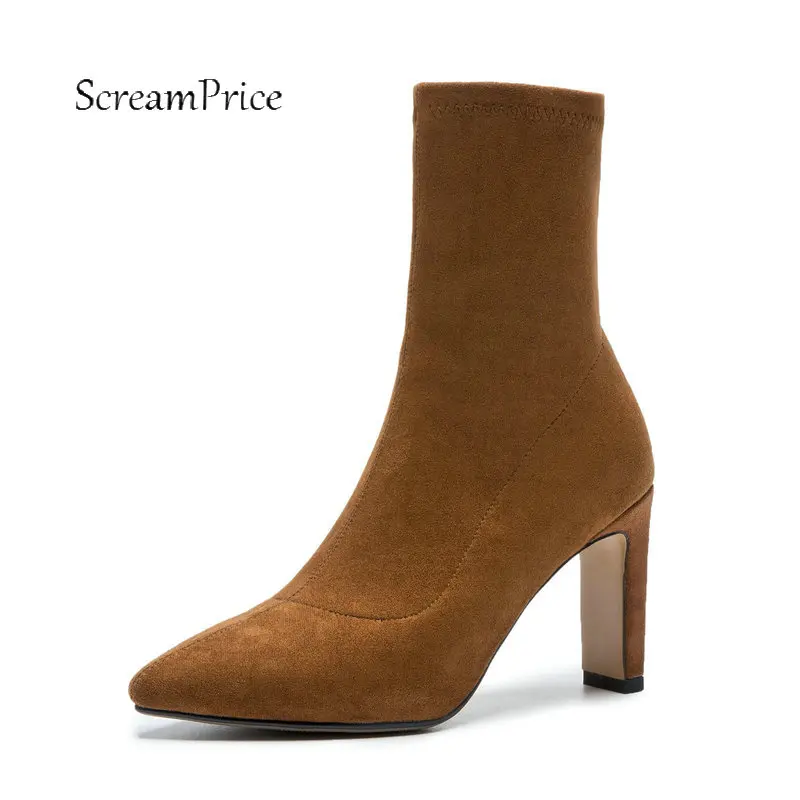 Ladies Suede Square High Heel Fashion Ankle Boots Women Slip On Pointed Toe Spring Autumn Booties Black Gray Brown
Ladies Suede Square High Heel Fashion Ankle Boots Women Slip On Pointed Toe Spring Autumn Booties Black Gray Brown