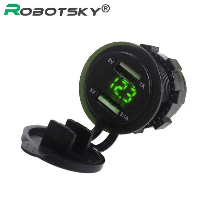 5v 2.1A 12V Dual USB Car Charger Voltmeter Meter Led USB Auto Charger Power Adapter Socket with voltage Boat Truck Motorcycle
5v 2.1A 12V Dual USB Car Charger Voltmeter Meter Led USB Auto Charger Power Adapter Socket with voltage Boat Truck Motorcycle