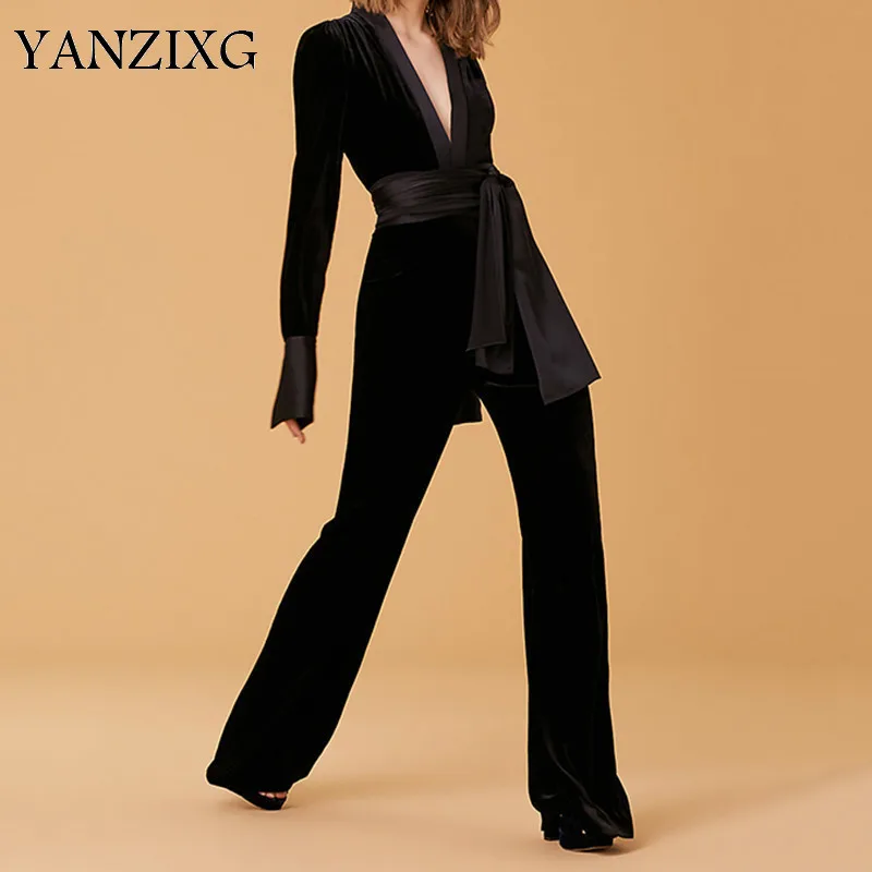 2019 Spring Woman High Quality New Black Color Long Sleeve V-neck Adjustable Waist High Tight Waist Velvet Jumpsuit Z450
2019 Spring Woman High Quality New Black Color Long Sleeve V-neck Adjustable Waist High Tight Waist Velvet Jumpsuit Z450