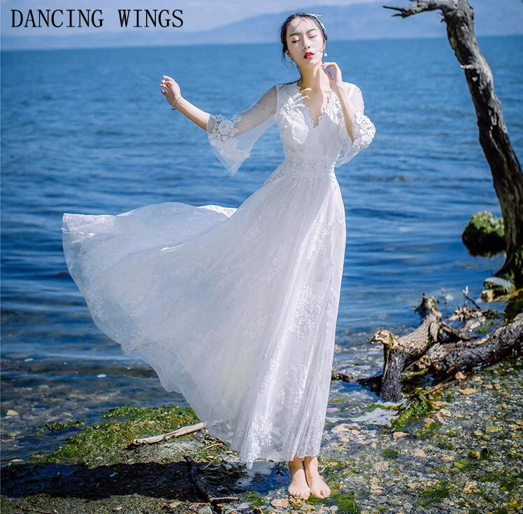 Women White Hollow Out Lace Maxi Dress Summer Bohemian Style Deep V Neck Long Sleeve Beach Long Dresses Vestidos
Women White Hollow Out Lace Maxi Dress Summer Bohemian Style Deep V Neck Long Sleeve Beach Long Dresses Vestidos