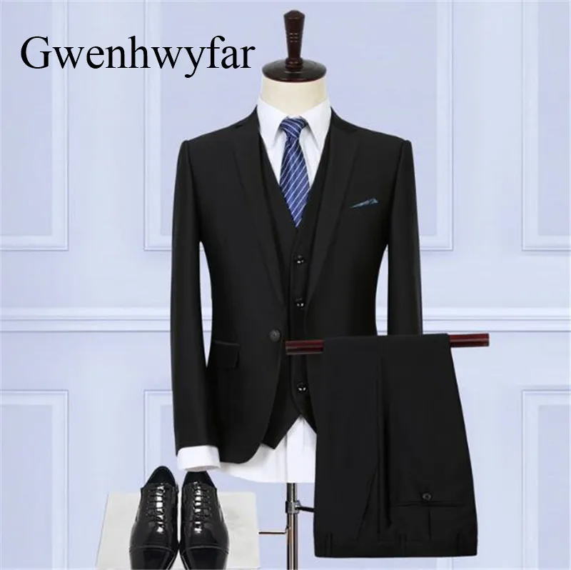 Gwenhwyfar 2018 Famous Mens Suits Black Wedding Groom Men 3 Pieces Tuxedos (Jacket+Vest+Pants) Slim Fit Party Tuxedo For Male
Gwenhwyfar 2018 Famous Mens Suits Black Wedding Groom Men 3 Pieces Tuxedos (Jacket+Vest+Pants) Slim Fit Party Tuxedo For Male