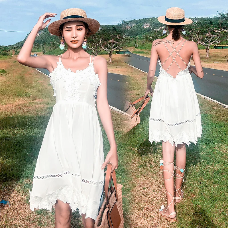 Summer White Sexy Elegant Halter Sling V-neck Dress Vestidos Fashion Bohemian Sleeveless Casual Bandage Beach Resort Party Dress
Summer White Sexy Elegant Halter Sling V-neck Dress Vestidos Fashion Bohemian Sleeveless Casual Bandage Beach Resort Party Dress
