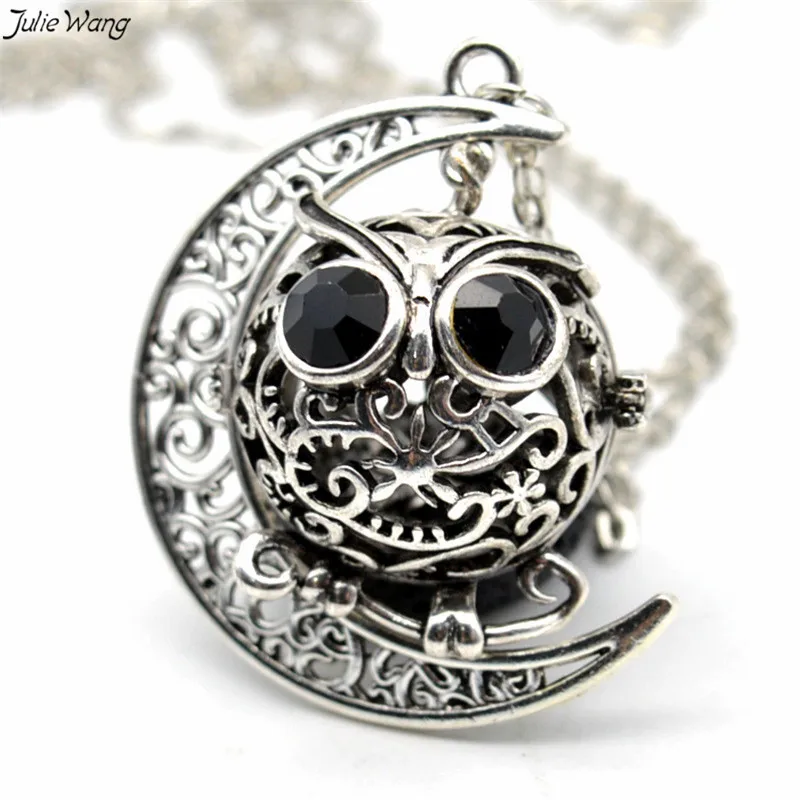 Julie Wang 1PC Antique Silver Color Hollow Cute Owl with Crescent Pendant Necklace Metal Link Chain Free Lava Rock Retro Jewelry
Julie Wang 1PC Antique Silver Color Hollow Cute Owl with Crescent Pendant Necklace Metal Link Chain Free Lava Rock Retro Jewelry