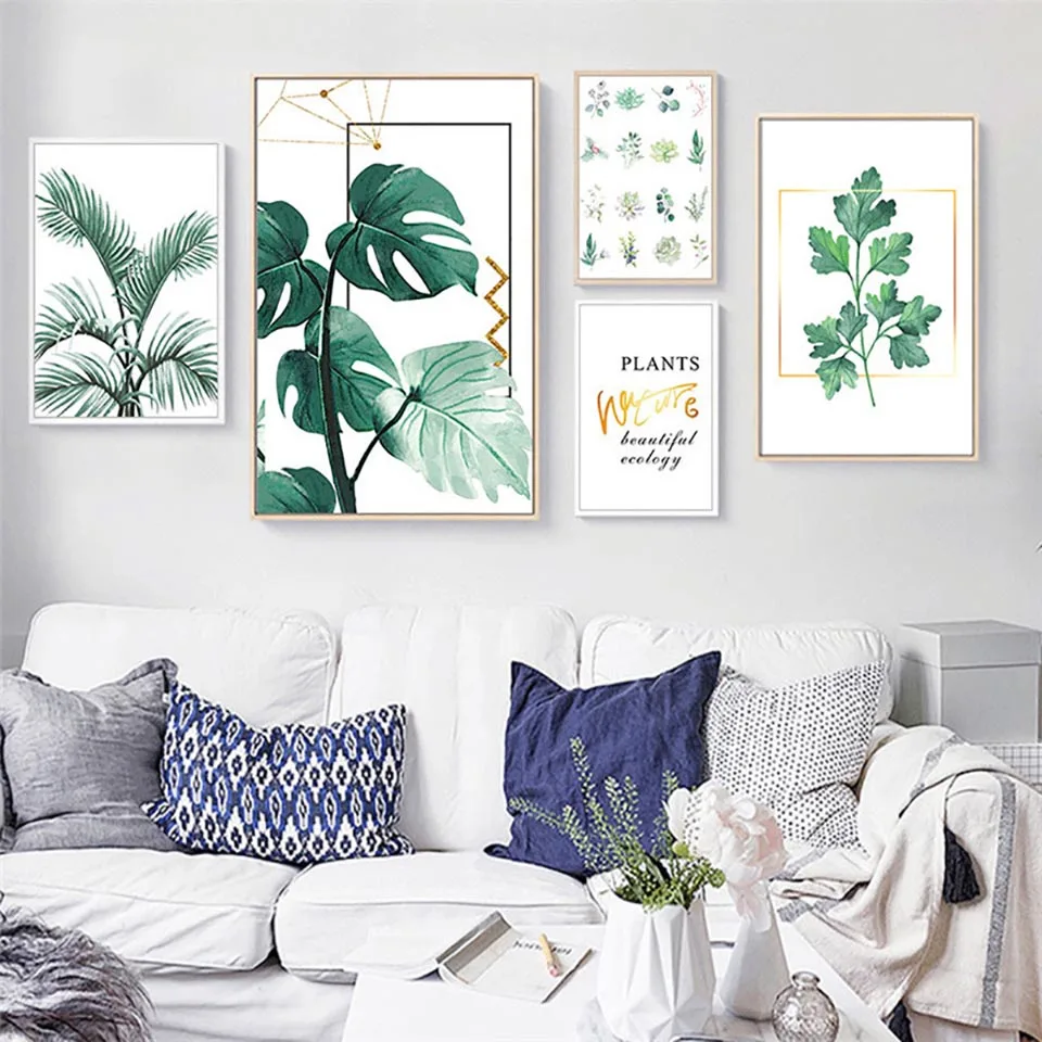 Planta-verde-n-rdico-lienzo-pintura-impresi-n-de-la-planta-verde-imagen-planta-pared-decoraci