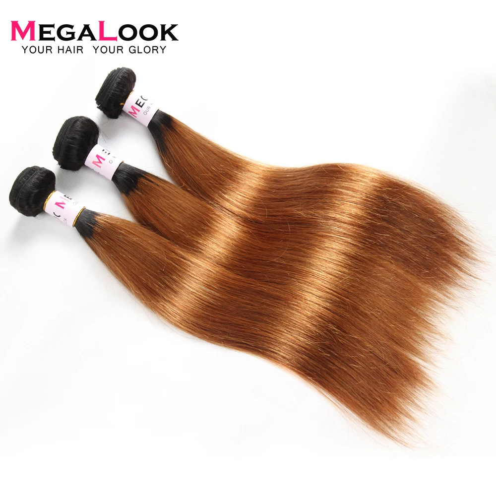 Megalook бразильские прямые волосы плетение 3 шт. Омбре мед блонд 1b30 Remy человеческих