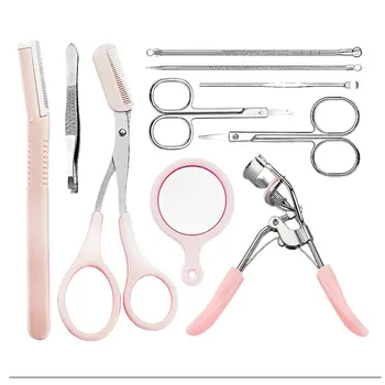 10pcs Makeup tool kit Eyebrow Trimmer Clip scissors Eyelash curler Mirror Ear spoon Acne Extractor Needle Blackhead Remove 
10pcs Makeup tool kit Eyebrow Trimmer Clip scissors Eyelash curler Mirror Ear spoon Acne Extractor Needle Blackhead Remove