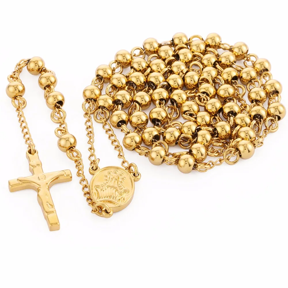 Stainless Steel Beads Necklace Gold Color Rosary Necklaces Pendants Jesus Christ Cross Long Y Chain Men Women Jewelry Gift NZ009
Stainless Steel Beads Necklace Gold Color Rosary Necklaces Pendants Jesus Christ Cross Long Y Chain Men Women Jewelry Gift NZ009