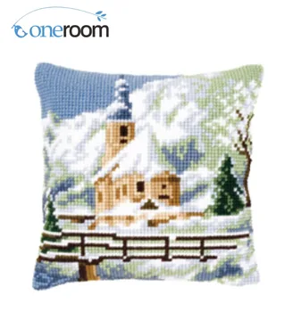 

CX0062 Snow Scenery Acrylic Yarn Embroidery Pillow Tapestry Cushion Front Cross Stitch Pillowcase DIY needlework