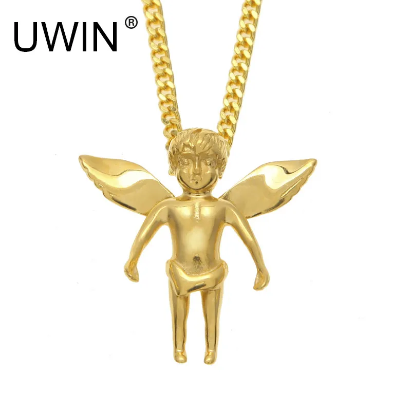 UWIN для мужчин и женщин золото ангельские крылья подвеска нержавеющая сталь
