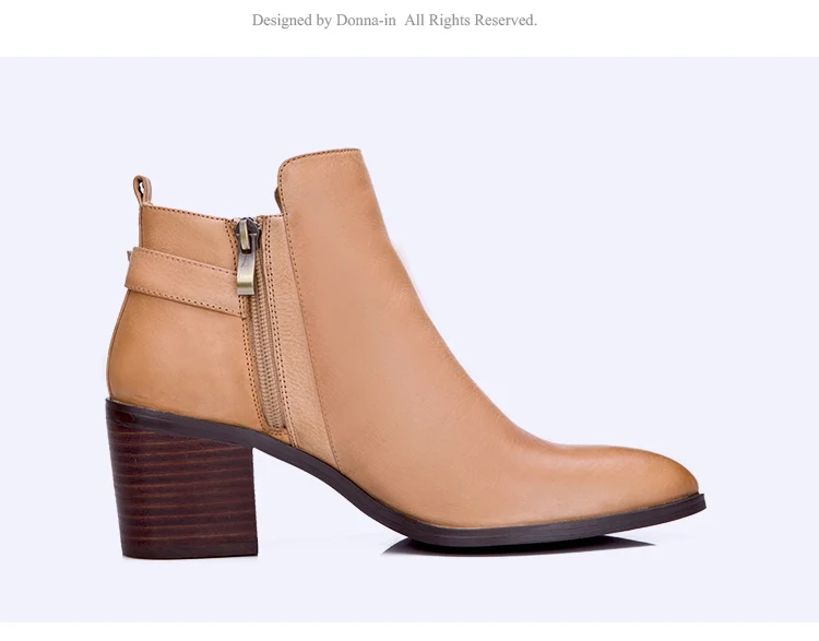 Donna-in leather ankle boots pointed toe thick heel ladies short boots women's leather boots 96350-19 (26)