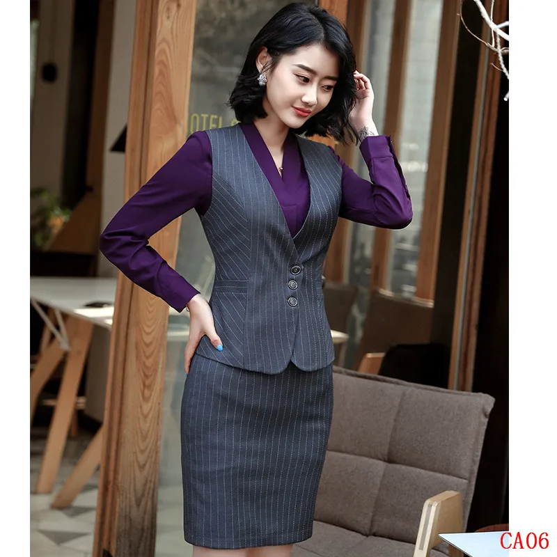Fashion Formal Ladies Grey Striped Waistcoat & Vest Women Business Suits Two Piece Skirt and Top Sets OL Styles
Fashion Formal Ladies Grey Striped Waistcoat & Vest Women Business Suits Two Piece Skirt and Top Sets OL Styles