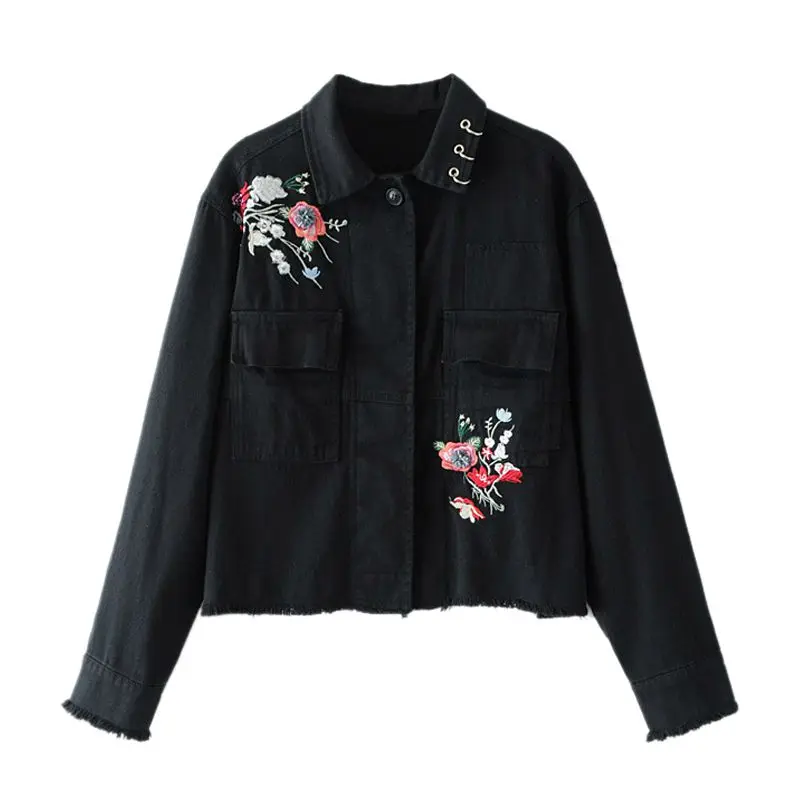 Acheter Veste Fleur Broderie Manches Casual Brodé Denim Femme a8wqxSAf8F