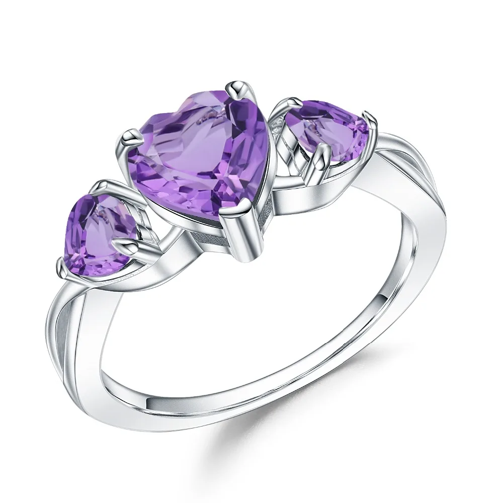 

GEM'S BALLET 1.71Ct Natural Amethyst February Birthstone Heart Rings 925 Sterling Silver Ring For Women Valentine's Day Jewelry