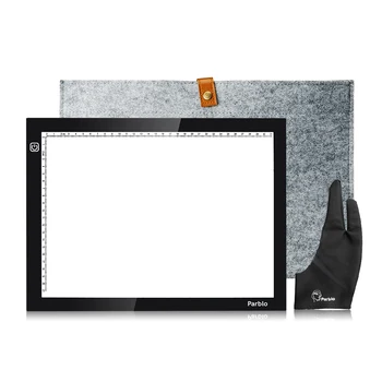 

Parblo A4 Led Light Box Tracing Pad Slim A4S Graphic Light Pad +15 Inches Wool Liner Bag +Anti-fouling Glove