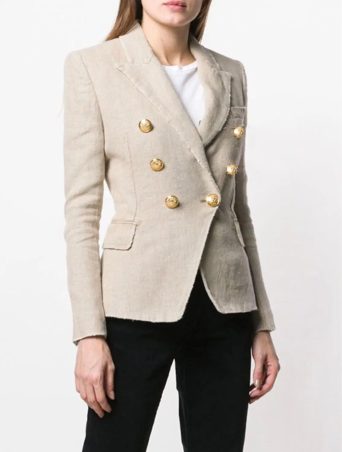 AAA CLASS !!! Fashion Khaki Linen Blazer Double-Breasted Gold Tone Buttoned Blazer Long Sleeve Woman Suit Blazers
AAA CLASS !!! Fashion Khaki Linen Blazer Double-Breasted Gold Tone Buttoned Blazer Long Sleeve Woman Suit Blazers