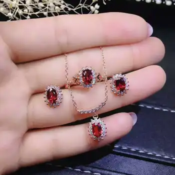 Fidelity Natural 4mm garnet s925 sterling silver classic fine jewelry sets for women natural red gemstone pendant ring earrings
Fidelity Natural 4mm garnet s925 sterling silver classic fine jewelry sets for women natural red gemstone pendant ring earrings