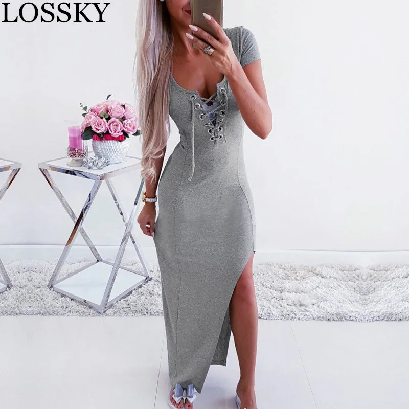 2019 Summer Solid Sexy Slim Maxi Dress Sexy V Neck Short Sleeve Split Cross Criss Lace Up Bodycon Party Dress Tunic Robe Dresses
2019 Summer Solid Sexy Slim Maxi Dress Sexy V Neck Short Sleeve Split Cross Criss Lace Up Bodycon Party Dress Tunic Robe Dresses