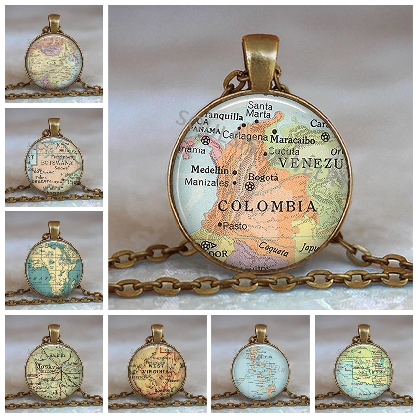 Glass Dome Necklace World Map Pendant Bronze Chain Jewelry Colombia Vintage Map Handmade Glass Cabochon Necklace
Glass Dome Necklace World Map Pendant Bronze Chain Jewelry Colombia Vintage Map Handmade Glass Cabochon Necklace