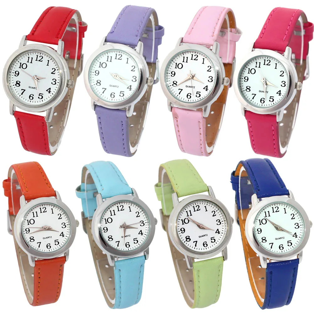 10 шт./лот оптовые смешанные часы для детей девочек кожаные простые студентов