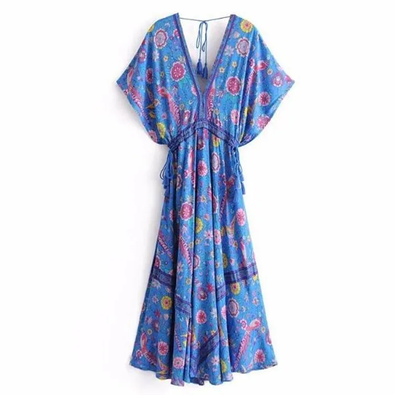 Bohemia Deep v neck Bird Peacock Flower Print Dress 2018 New Woman Short Sleeve lacing up waist Tassel Mid Long dress Dresses
Bohemia Deep v neck Bird Peacock Flower Print Dress 2018 New Woman Short Sleeve lacing up waist Tassel Mid Long dress Dresses