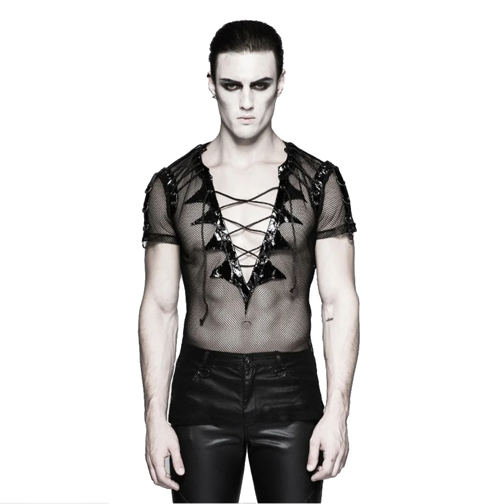 Punk Bat Wings Collar Net T Shirt Performance Costume Gothic Transparent Short Sleeves Men T-shirts V Neck Mesh Clubwear
Punk Bat Wings Collar Net T Shirt Performance Costume Gothic Transparent Short Sleeves Men T-shirts V Neck Mesh Clubwear