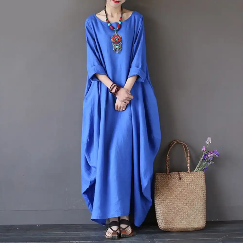 plus size cotton maxi dresses with sleeves