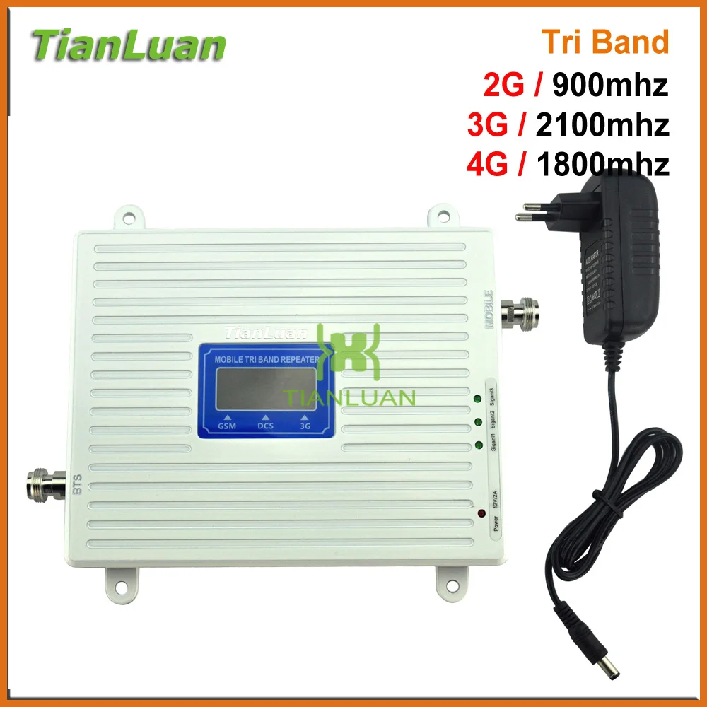 

2G 3G 4G Tri band Mobile Phone Signal Booster GSM 900mhz LTE DCS 1800mhz W-CDMA 2100mhz Cell Phone Signal Repeater with Power