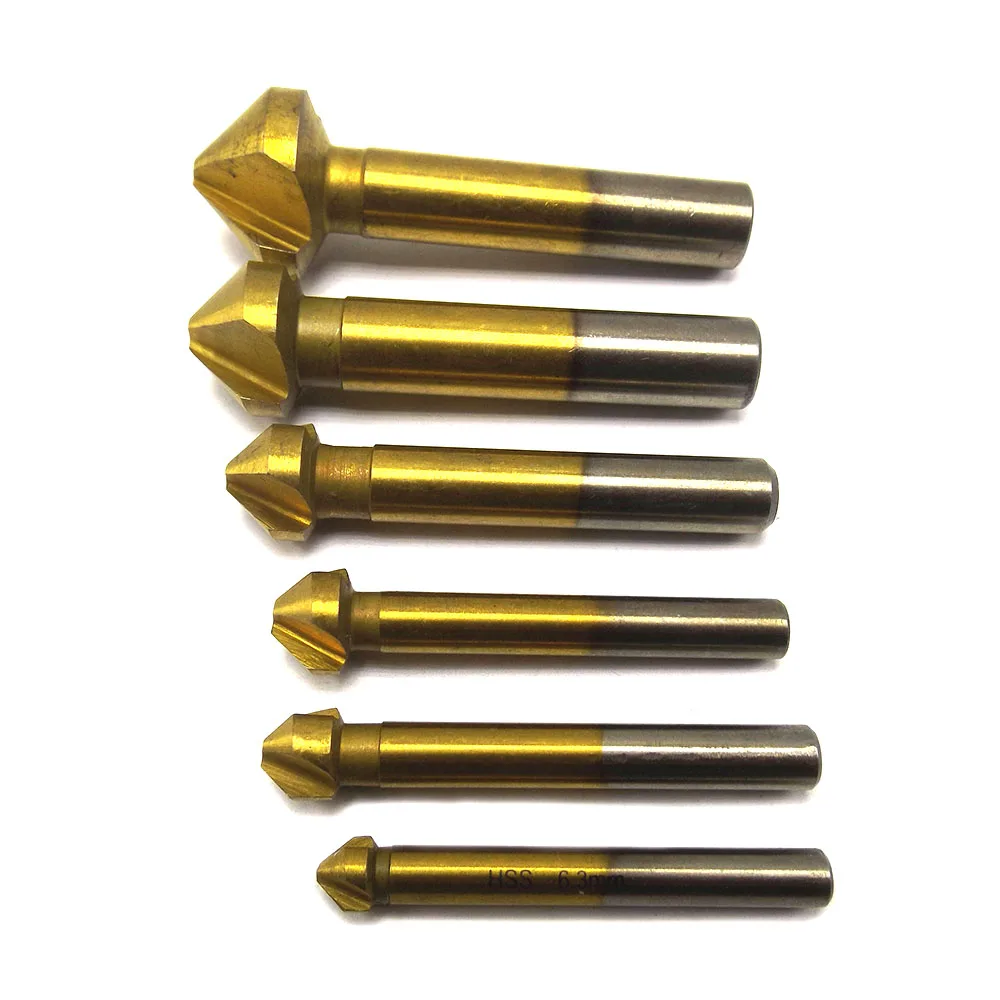 Brand 6pcs/Set 3 Flute HSS Hard Metals Titanium Three Edge Chamfer Chamfering End Mill Cutter Bit Countersink Set Drill Bit
Brand 6pcs/Set 3 Flute HSS Hard Metals Titanium Three Edge Chamfer Chamfering End Mill Cutter Bit Countersink Set Drill Bit