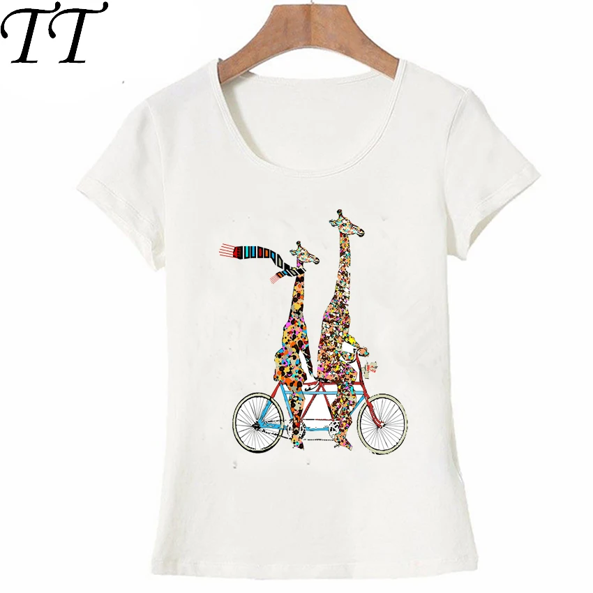 New animal cartoon summer Women t-shirt the giraffes love to venture out on the tandem bicycle T-Shirt maiden Tops ladies Tees
New animal cartoon summer Women t-shirt the giraffes love to venture out on the tandem bicycle T-Shirt maiden Tops ladies Tees