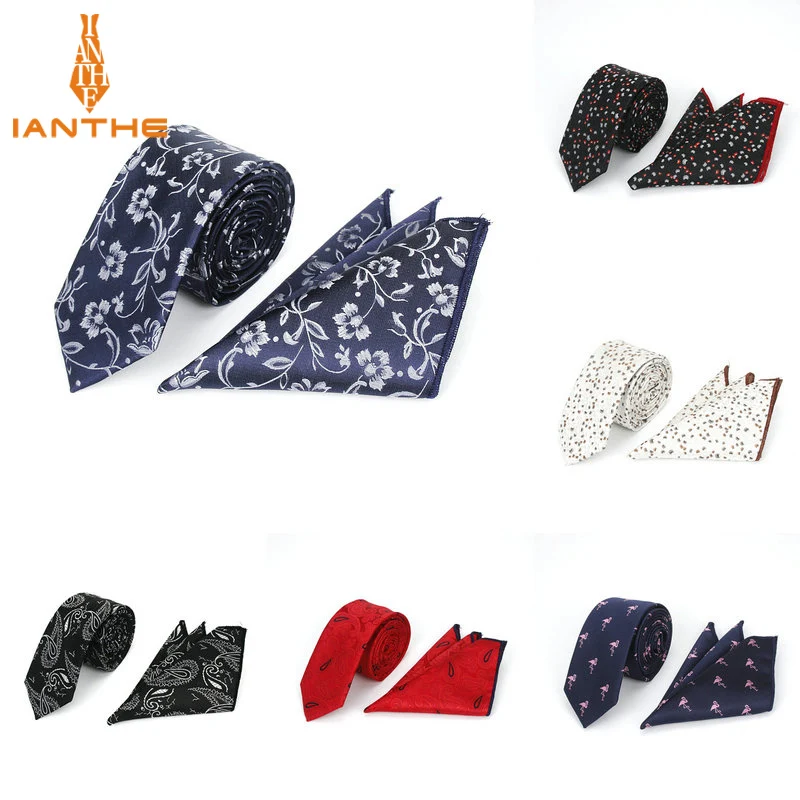 

2 PCS Men NeckTie Set Bowtie Slim Neck tie high quality Slim Skinny Narrow Men Tie dress Handkerchief Pocket Square Suit Set