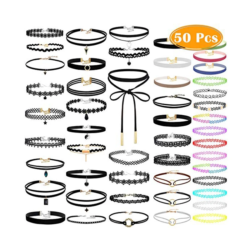 Rope 50Pcs Black Choker Necklaces Set for Teen Girls and Women Stretch Velvet Classic Gothic Tattoo Lace Choker Necklaces
Rope 50Pcs Black Choker Necklaces Set for Teen Girls and Women Stretch Velvet Classic Gothic Tattoo Lace Choker Necklaces