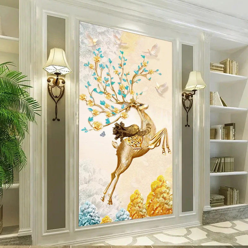 

Custom 16D large-scale mural corridor aisle porch background wallpaper modern Chinese Gold peacock mural 5d 8d custom