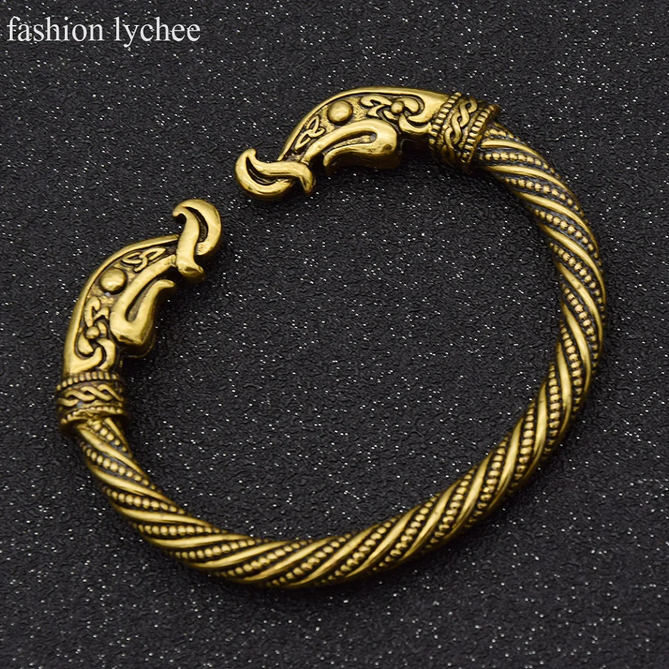 fashion lychee Vintage Pagan Viking Dragon Bracelets Bangles for Man and Women Cuff Bangle Gold Color Gifts
fashion lychee Vintage Pagan Viking Dragon Bracelets Bangles for Man and Women Cuff Bangle Gold Color Gifts