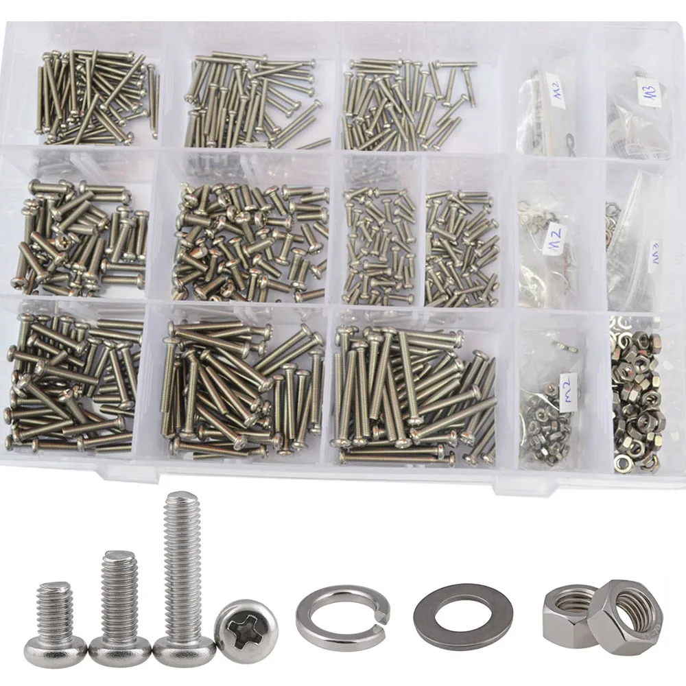 M2 M3 Phillips Pan Round Head Machine Screw Metric Thread Cross Bolt Nut Flat Lock Washer Assortment Kit Set Stainless Steel
M2 M3 Phillips Pan Round Head Machine Screw Metric Thread Cross Bolt Nut Flat Lock Washer Assortment Kit Set Stainless Steel