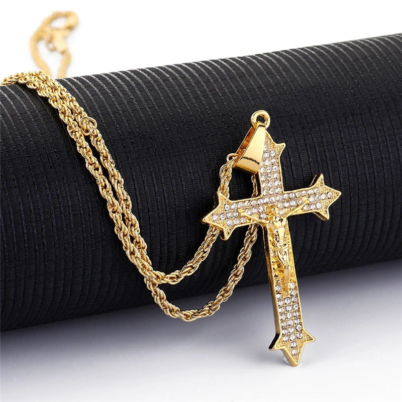 Iced Out Shining Crystal Cross Pendant Necklace Gold Color Men Fashion Necklaces Zirconia Jesus Chain Men Jewelry S4
Iced Out Shining Crystal Cross Pendant Necklace Gold Color Men Fashion Necklaces Zirconia Jesus Chain Men Jewelry S4