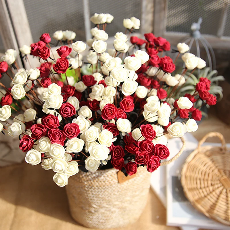 10PCS 50cm 15 Heads Artificial PE Rose Flowers for Xmas New Year Home Table Decor Wedding Party Birthday Decoration Fake Plants | Дом и сад