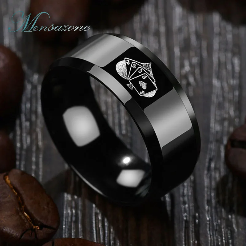 MENSAZONE 8MM Titanium Steel Laser Engraved Poker Symbol Ring For Men Playing Cards Black Color Ring Party Gift
MENSAZONE 8MM Titanium Steel Laser Engraved Poker Symbol Ring For Men Playing Cards Black Color Ring Party Gift