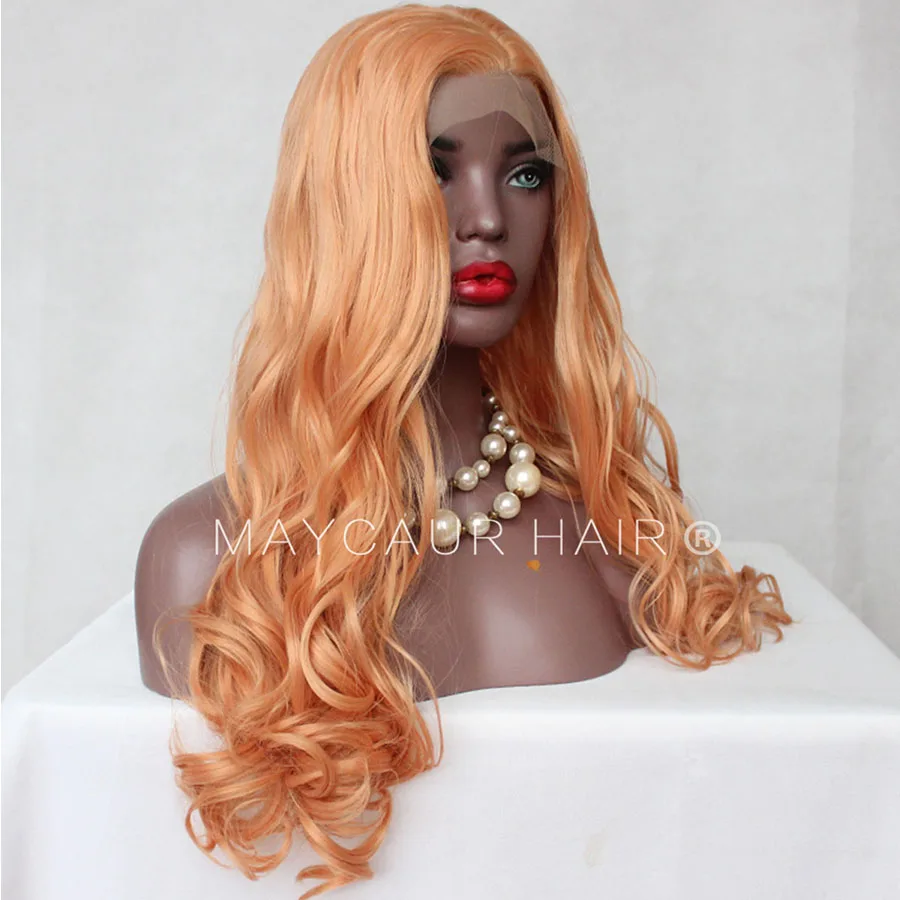 Maycaur Lace Front Wigs - Long Wavy Wig - Synthetic Lace Wig Orange Color Curly Wigs Heat Resistant Fiber Hair for Women (3)