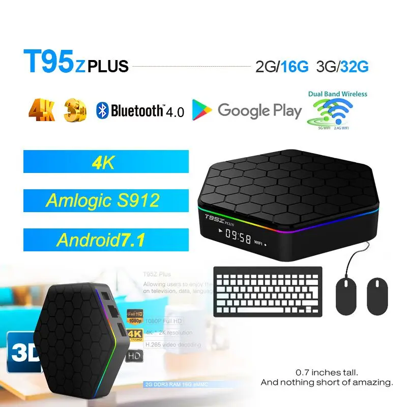 

T95Z Plus Smart TV BOX 2GB/16GB 3GB/32GB Amlogic S912 Octa Core Android 7.1 TVBOX 2.4G/5GHz WiFi BT4.0 4K Set Top Box PK H96