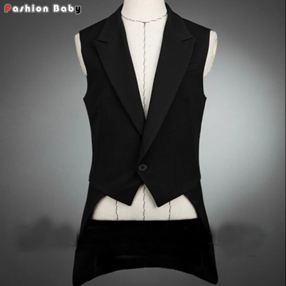 Image Newest Cool Party Tuxedo Vest Men s Vintage Fashion Back Tail All match Slim Fit Casual Waistcoat Free Shipping