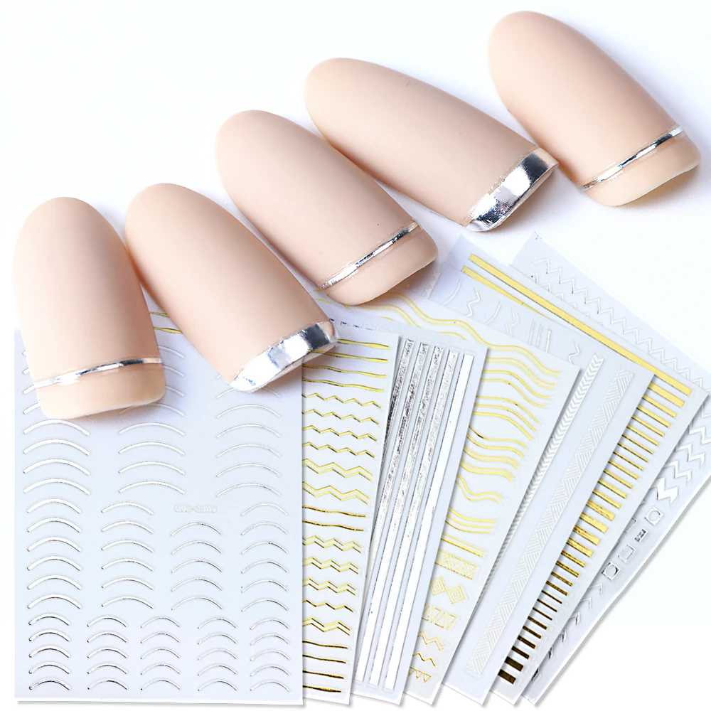 

1pcs Gold Silver Sliders 3D Nail Stickers Straight Curved Liners Stripe Tape Wraps Geometric Nail Art Decorations BESTZG001-013