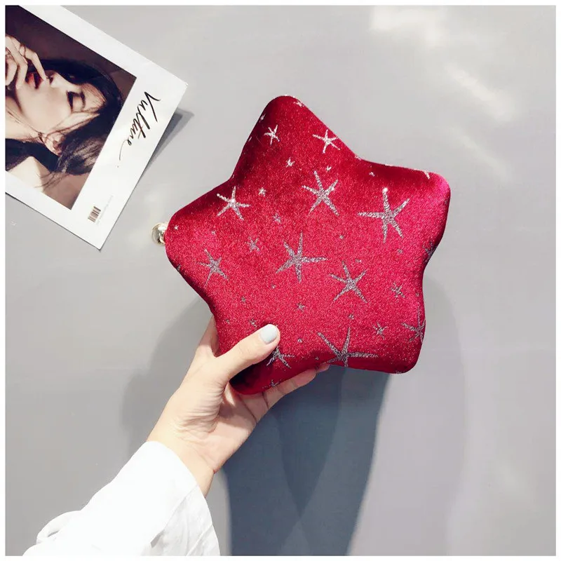 

2018 New Flannelette Five-pointed Star Shoulder Bag, Starfish Printed Handbag with Chain Belonging To Cool Girl