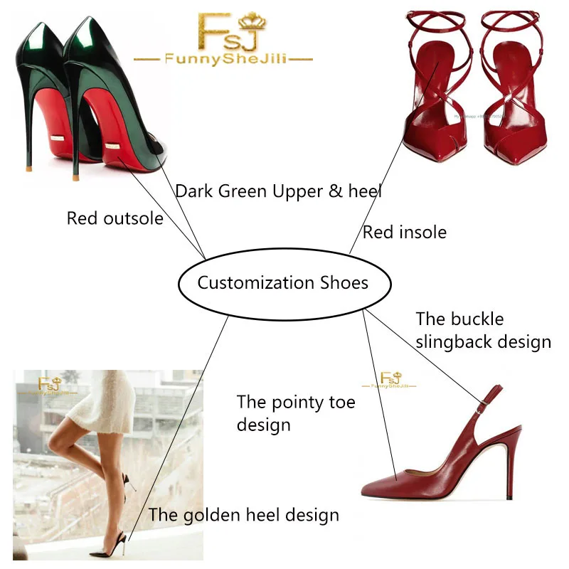 Customization by Telling FSJ All Your Design Ideas Super Thin Golden High Heels Metal Green Red Bottom Pointed Toe Slingbacks
Customization by Telling FSJ All Your Design Ideas Super Thin Golden High Heels Metal Green Red Bottom Pointed Toe Slingbacks