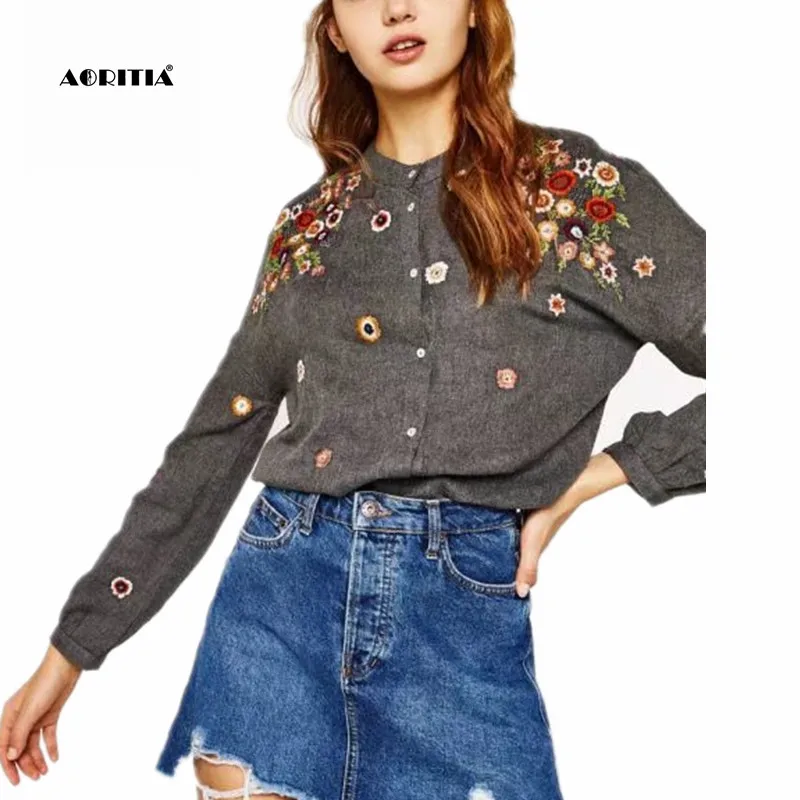 2019 Women Floral Embroidery Blouses O-neck Gray Shirt Long- Sleeve Tops Blusas de Inverno
2019 Women Floral Embroidery Blouses O-neck Gray Shirt Long- Sleeve Tops Blusas de Inverno