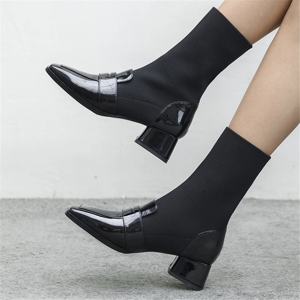 Brand Design Genuine Cow Leather Stretch Boots Woman Shoes Sock Boots Chunky Heels Autumn Boots Female Shoes Woman Footwear
Brand Design Genuine Cow Leather Stretch Boots Woman Shoes Sock Boots Chunky Heels Autumn Boots Female Shoes Woman Footwear