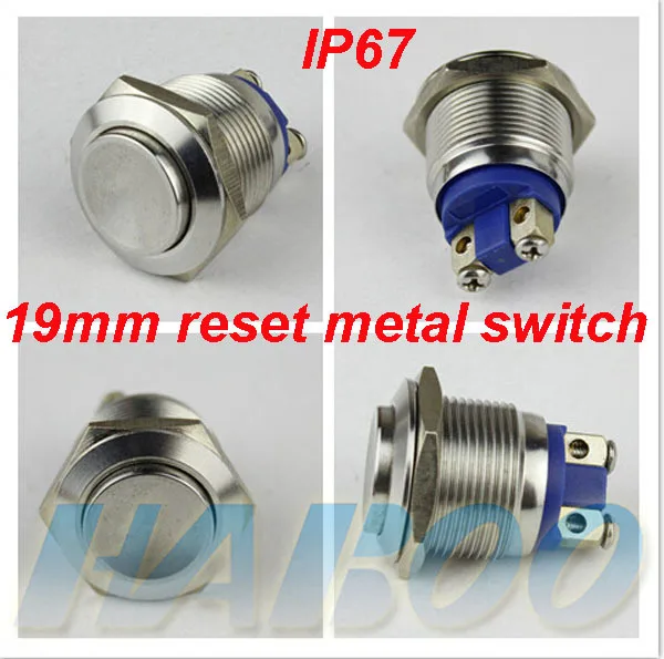 IP67 высококачественный 19 мм нержавеющий металлический кнопочный переключатель 1NO