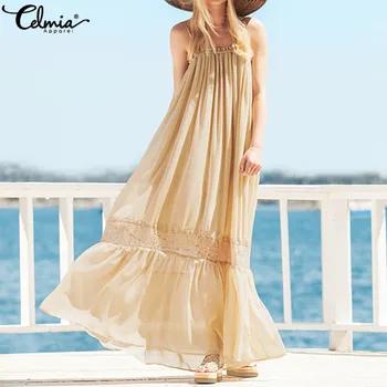 Fashion Casual Sexy Sleeveless Strap Vest Dress Celmia 2020 Summer Loose Patchwork Lace Ruffle Dress Bohemian Beach Vestido Robe 
Fashion Casual Sexy Sleeveless Strap Vest Dress Celmia 2020 Summer Loose Patchwork Lace Ruffle Dress Bohemian Beach Vestido Robe