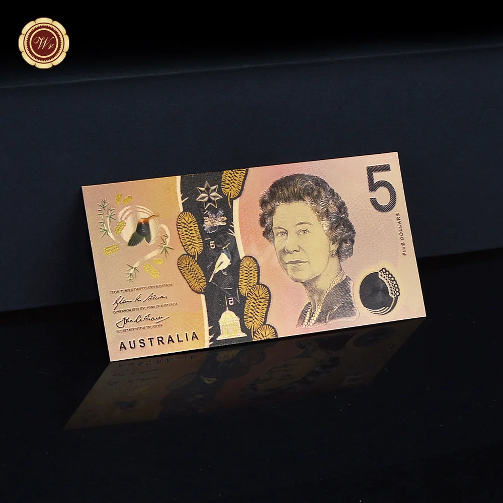 WR 5 Australia Dollars Colored 24k Gold Plated Banknote Home Decor AUD 5 Gold Foil Banknote for Collectible Business Souvenir
WR 5 Australia Dollars Colored 24k Gold Plated Banknote Home Decor AUD 5 Gold Foil Banknote for Collectible Business Souvenir